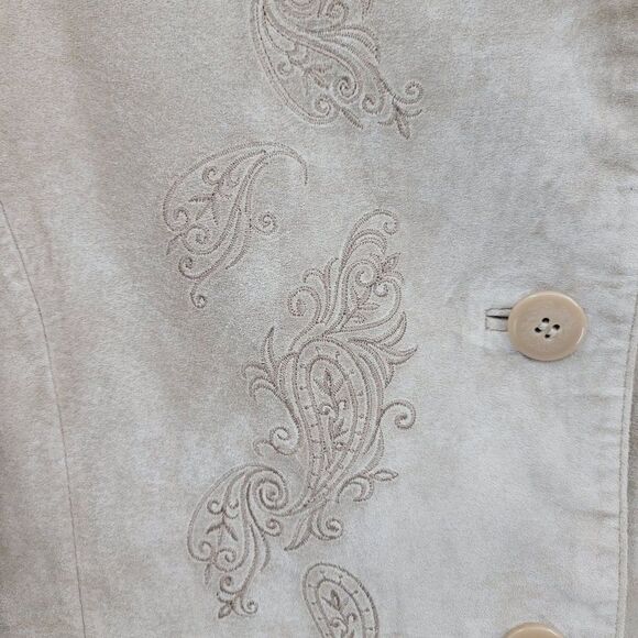 Vtg 90's Jacket Leather Embroidered Country Rodeo Shacket Neutral Tan Sz M - Picture 7 of 11